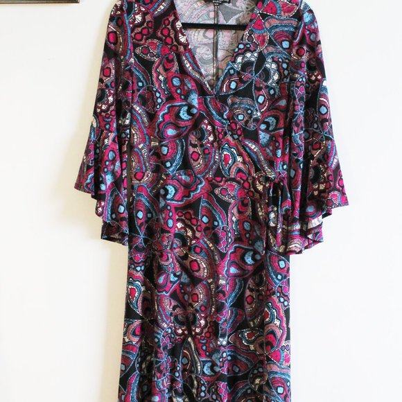 ARTIZAN by Robin Barre Funky Y2K Style Flutter Sleeve Midi Dress Size Medium - Picture 3 of 5